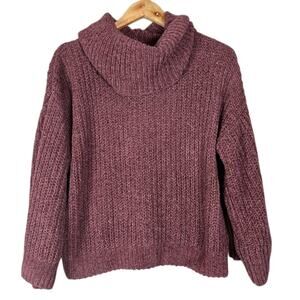 Express Cowl Neck Sweater Womens M Purple Ribbed Textured Cozy Slouchy Boho